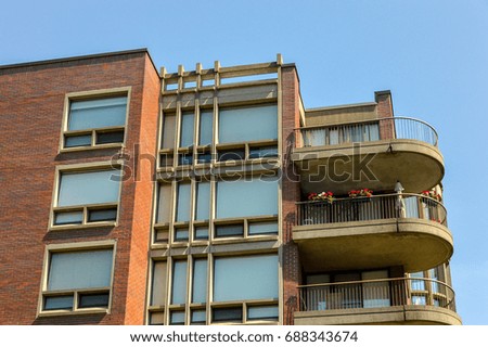 Residential building with balconies in Montreal  downtown Canada.