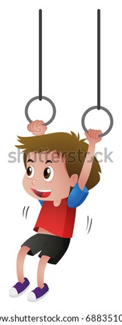 Boy hanging on the rings illustration