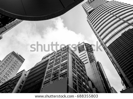 Glass surface view in district business centers with black and white color
