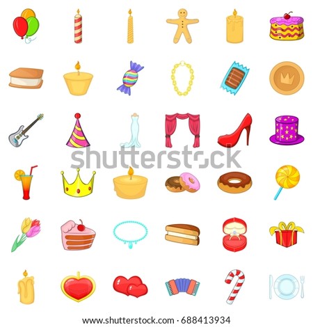 Decoration icons set. Cartoon style of 36 decoration vector icons for web isolated on white background