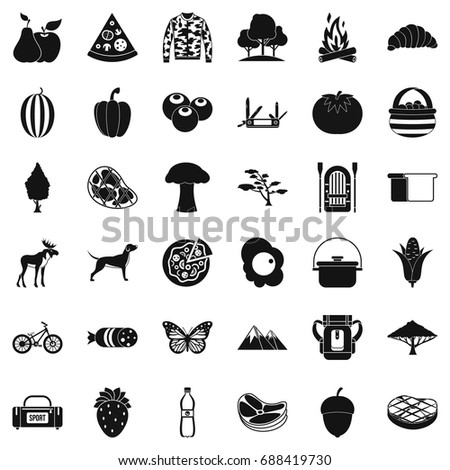 Nature icons set. Simple style of 36 nature vector icons for web isolated on white background