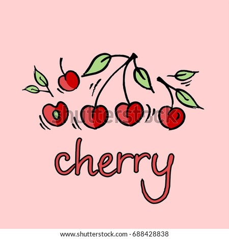 Hand drawn fruit seamless pattern with inscription Cherry. Healthy food vegan concept. Vector background, vector logo.