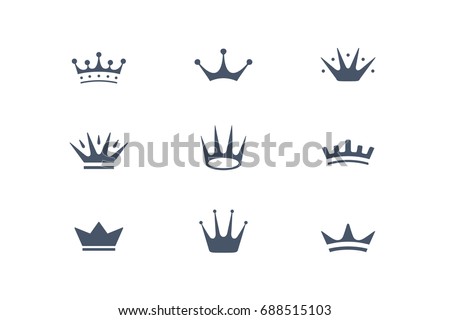 Set of royal crowns, icons and logos. Isolated luxury logo for branding, label, hotel, graphic design. Collection logos of crowns for royal persons, king, queen, princess. Vector Illustration
