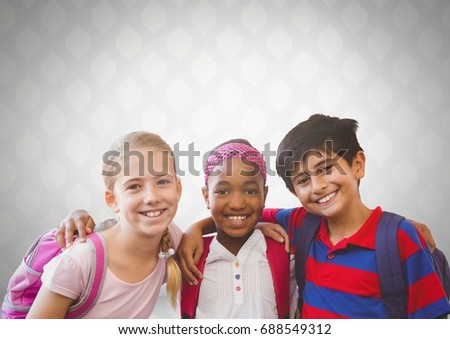 Digital composite of Kids friends in front of bright wall
