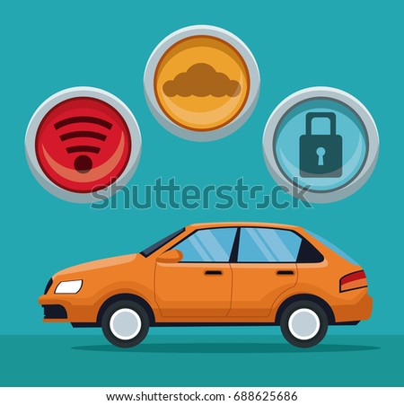 color background of classic car vehicle with button icons