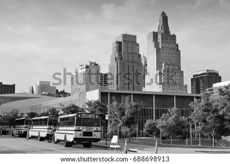 Kansas City skyline, Missouri, USA. Black and white vintage style.