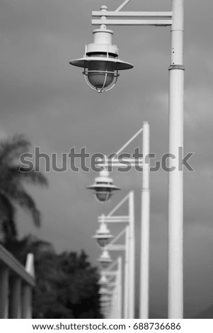 monochrome: Lighthouse and lampposts