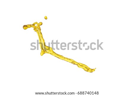 flying beautiful oil splah isolated over white background and drops