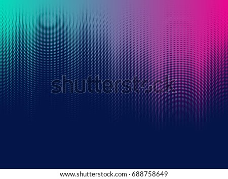 Vector halftone gradient effect. Vibrant abstract background. Retro 80's style colors and textures. Royalty-Free Stock Photo #688758649