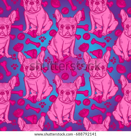 Cute pattern with French bulldog. Home dog. Perfect for textiles or paper design.