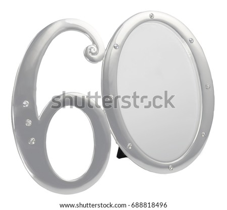 Silver photo frame birthday 60 anniversary of isolation on a black background