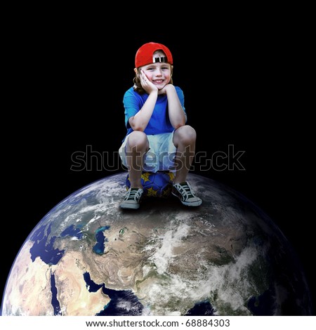Child football player on the planet