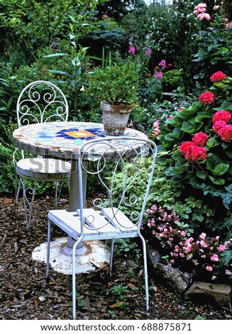 Table and Chairs in Lush Garden