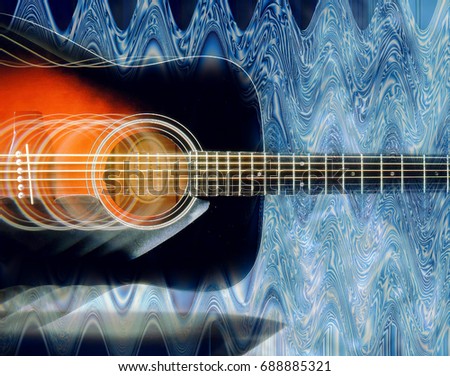 guitar in front of a psichedelic background