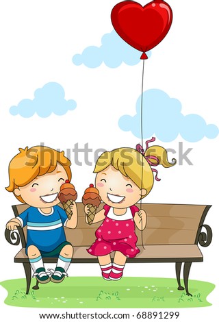 Illustration of Kids Eating Ice Cream in a Park