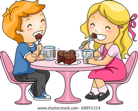 Illustration of Kids Sharing a Chocolate Cake