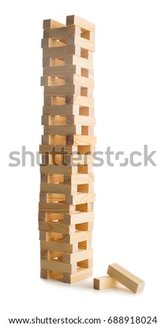 Wooden game. Tower isolated on white background