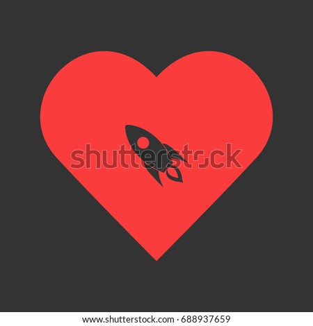 Rocket icon flat. Simple pictogram on heart background. Vector illustration symbol