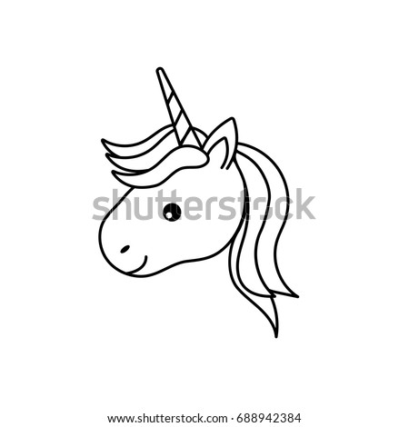 line cute unicorn head with horn and hairstyle