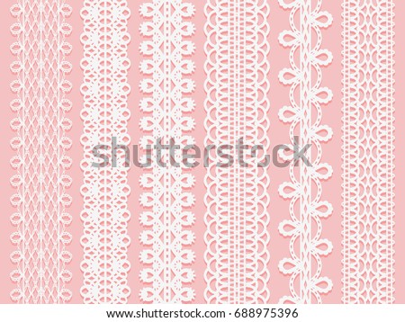 Wide lace ribbons set on a pink background. Vector illustration