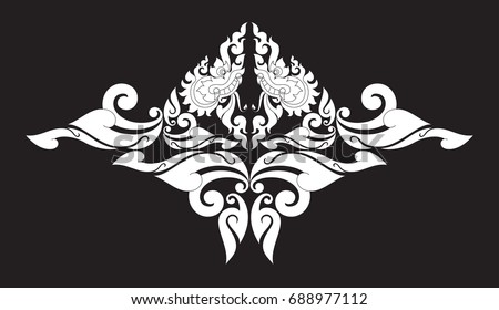 Swirl Doodle Tribal Traditional Naga Head, Butterfly, Bodhi Leaf, Bat, Fox and Swan Symbol, Pattern, Texture, Background, Wallpaper, Tattoo Vector Format, Traditional Southeast Asia Art Style
