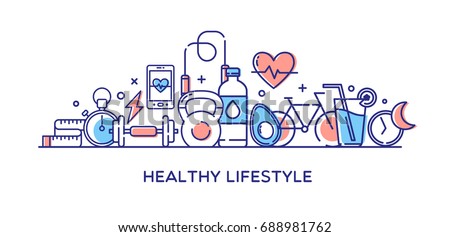 Healthy Lifestyle Vector Illustration, Dieting, Fitness & Nutrition.
 Royalty-Free Stock Photo #688981762