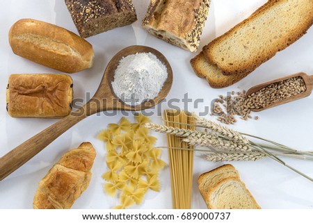 food with gluten base on white and whole floor,on grey background