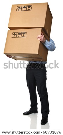 man carry boxes isolated on white background