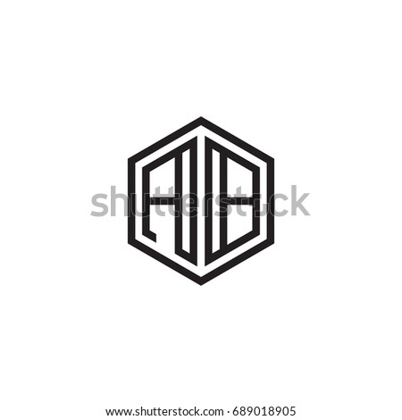 Initial letter AB, minimalist line art monogram hexagon logo, black color