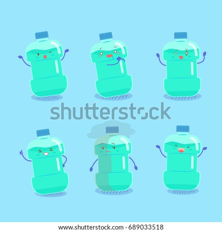 cute cartoon mouthwash with different expression on blue background