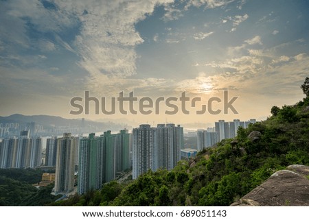 view of skyscraper from the country side in Hong Kong
