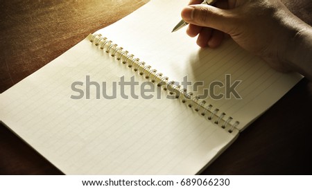 Writing Note on wooden table, Vintage picture tone