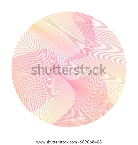 Circle ripple abstract vector illustration isolated on white background. Artistic pattern with colorful curves round shape. Gold pink wavy lines ripple circle logo. Geometric graphic design.