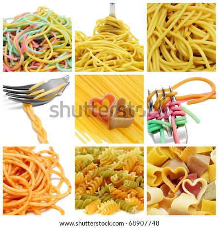 a collage of nine pictures of different kind of pasta