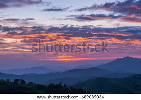 Sunrise sky at Nern Chang Suek viewpoint, Kanchanaburi.
