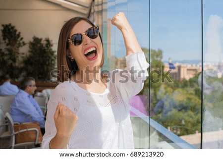 young successful woman at breakfast