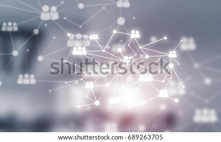 Lines connected with dots as social communication concept in office