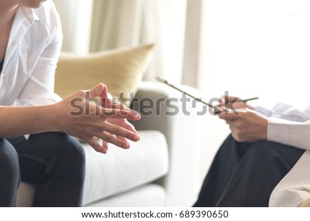 Healthcare concept of professional psychologist doctor consult in psychotherapy session or counsel diagnosis health. Royalty-Free Stock Photo #689390650