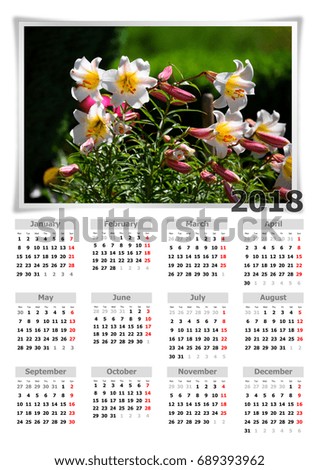 2018 calendar with nature