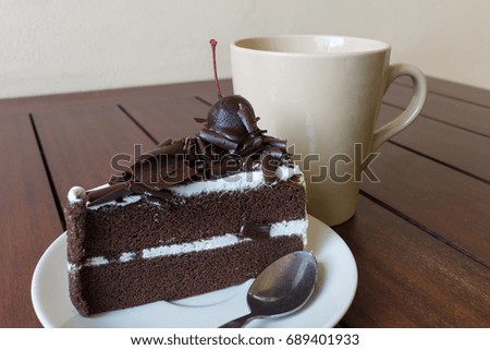 Chocolate Cake, Dessert and Coffee On the table