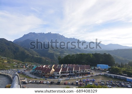 View of Kundasang town and behind background is Mount Kinabalu, Sabah.