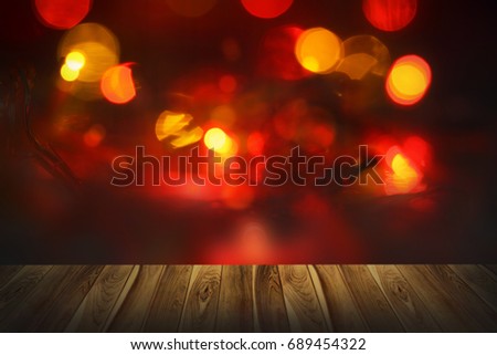 Abstract bokeh and blur light  on wooden  background