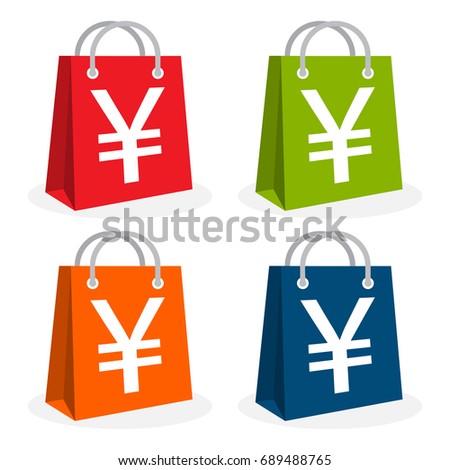 Icon logo for shopping business. Illustrated in bag icon and yen, yuan  currency symbol