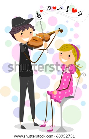 Illustration of a Stick Figure Guy Serenading a Girl
