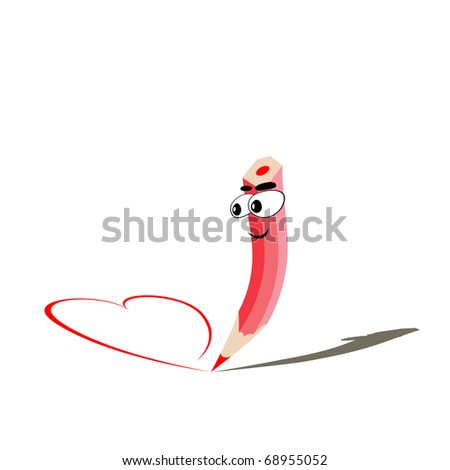 Vector illustration of red crayon drawing a heart