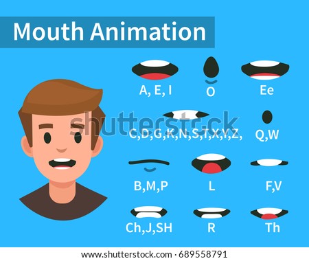 Lip sync collection for animation. Flat style vector illustration isolated on white background.   Royalty-Free Stock Photo #689558791