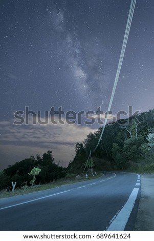 Night photography of Majestic Milky Way galaxy. This photo was captured at long exposure. Image may contain certain grain and noise