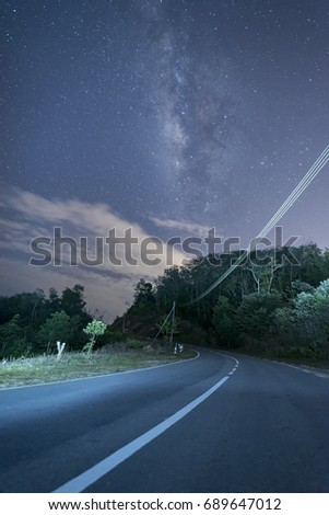 Night photography of Majestic Milky Way galaxy. This photo was captured at long exposure. Image may contain certain grain and noise