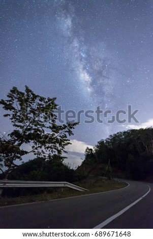 Night photography of Majestic Milky Way galaxy. This photo was captured at long exposure. Image may contain certain grain and excessive noise