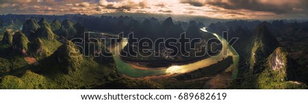 Xianggong hill landscape of Guilin, Li River and Karst mountains,China
